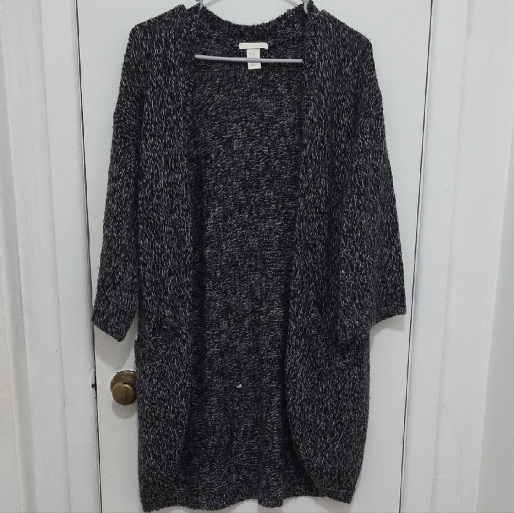 H&M Black & White Marled Open-Front Women's Cardigan